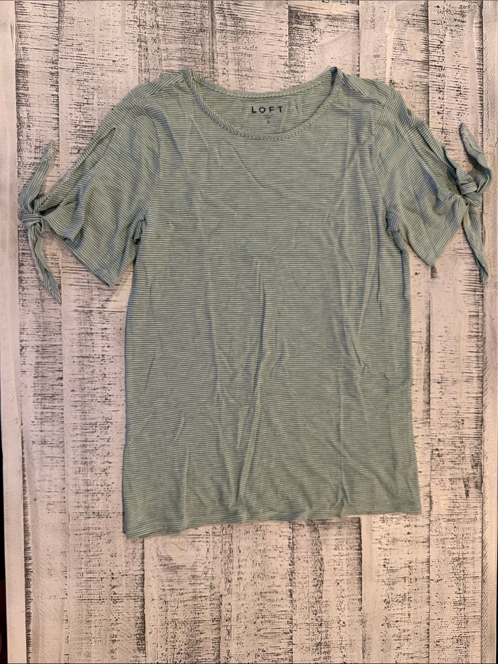 LOFT Mint Striped Short Sleeve Tee with Tie Sleeves